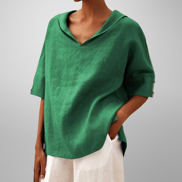 Ellie | Blouse en lin à col drapé et manches mi-longues
