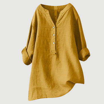 Mélyne | Blouse ample à col fendu et manches retroussées pour femme
