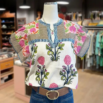 Mailys | Haut ample à broderies florales et manches larges pour femme