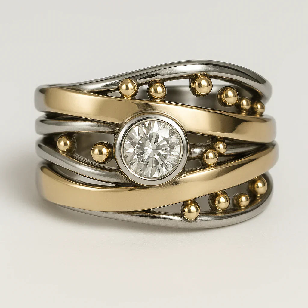 Royal - Bague en Zirkonia avec Incrustation en Or Vintage