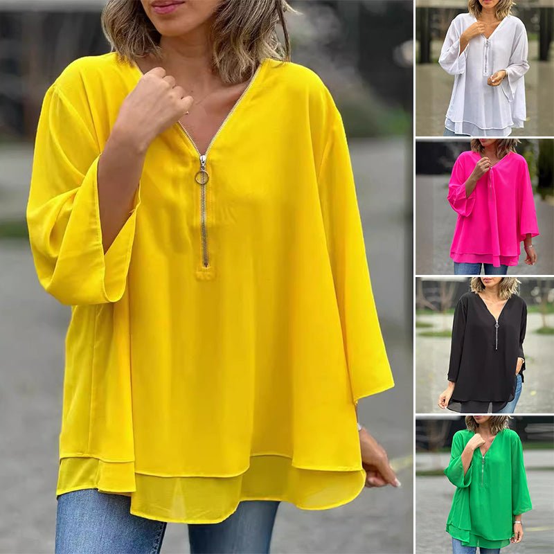 Anna | Blouse fluide à fermeture zippée
