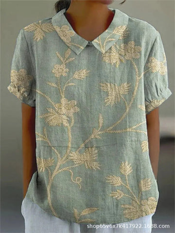 Daphné | Blouse à col classique avec broderie florale pour femme