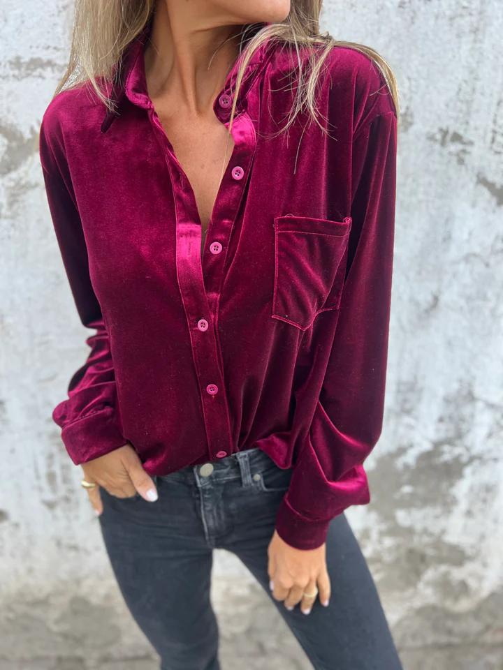 Amélie | Chemise fluide en velours à poche poitrine pour femme