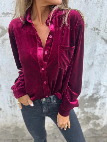 Amélie | Chemise fluide en velours à poche poitrine pour femme