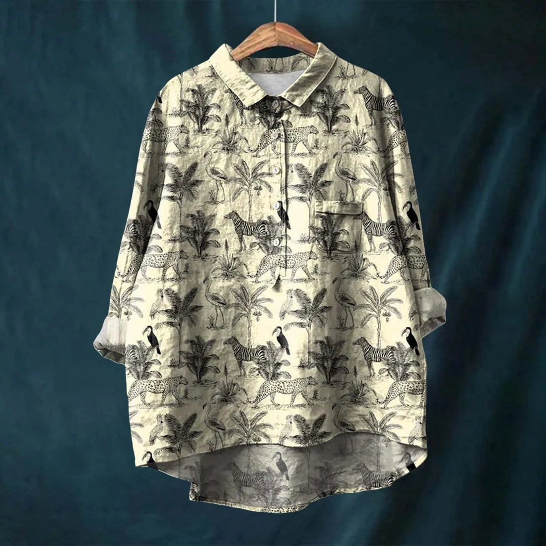 Nyla | Blouse imprimée à col tunisien et manches longues