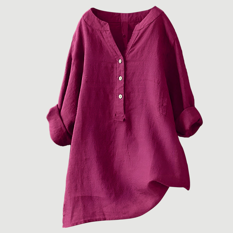 Mélyne | Blouse ample à col fendu et manches retroussées pour femme