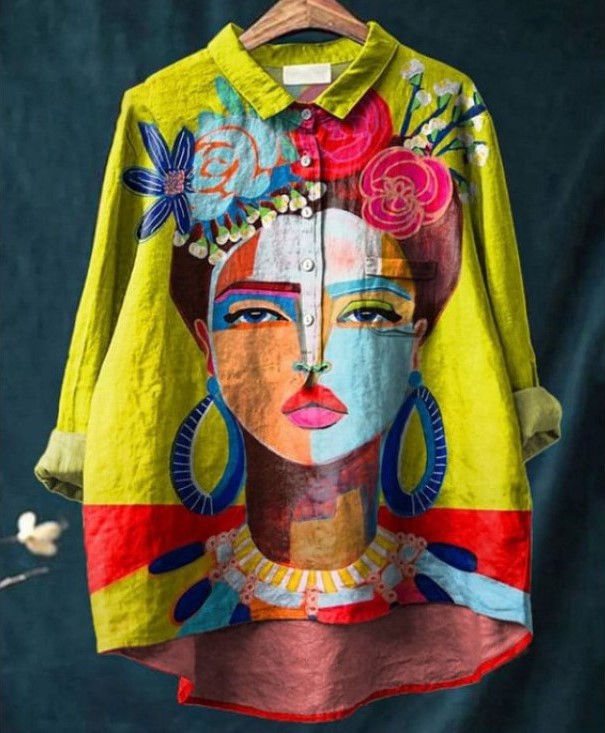 Cindy | Chemise artistique à imprimé visage féminin