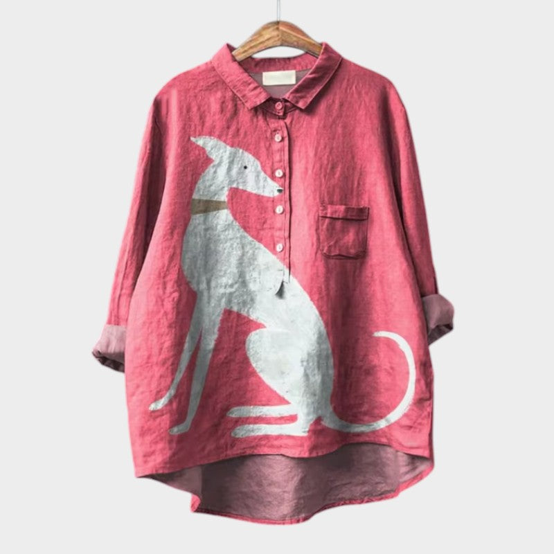 Adrienne | Chemise ample à imprimé chien et boutons décoratifs